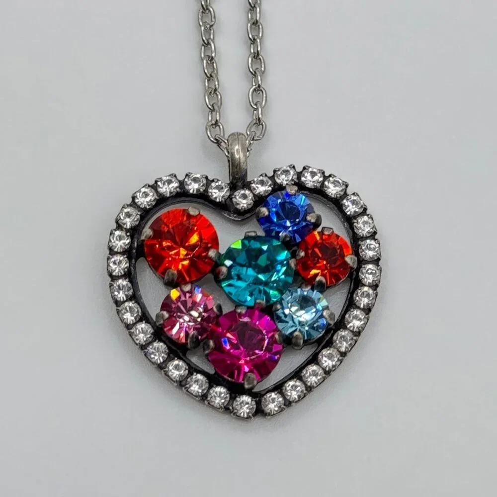 Rainbow Swarovski Crystal Heart Necklace – Multicolor Sparkle, Handcrafted gift - Picture 2 of 5